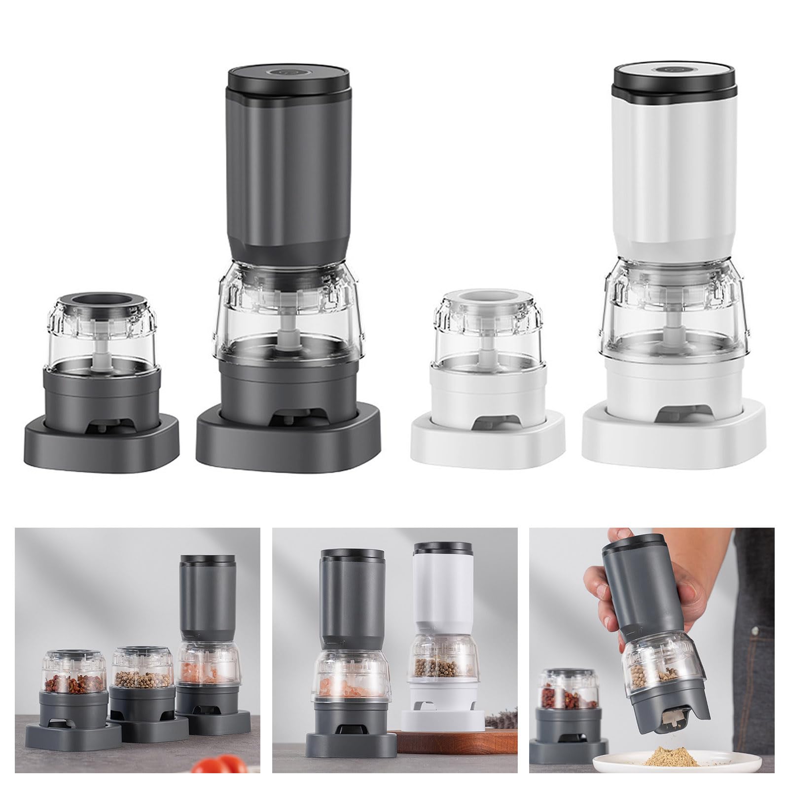 Macina automatico macinapepe elettrico con lama in ceramica e 2 contenitori trasparenti per cucina domestica Macina condimento automatico