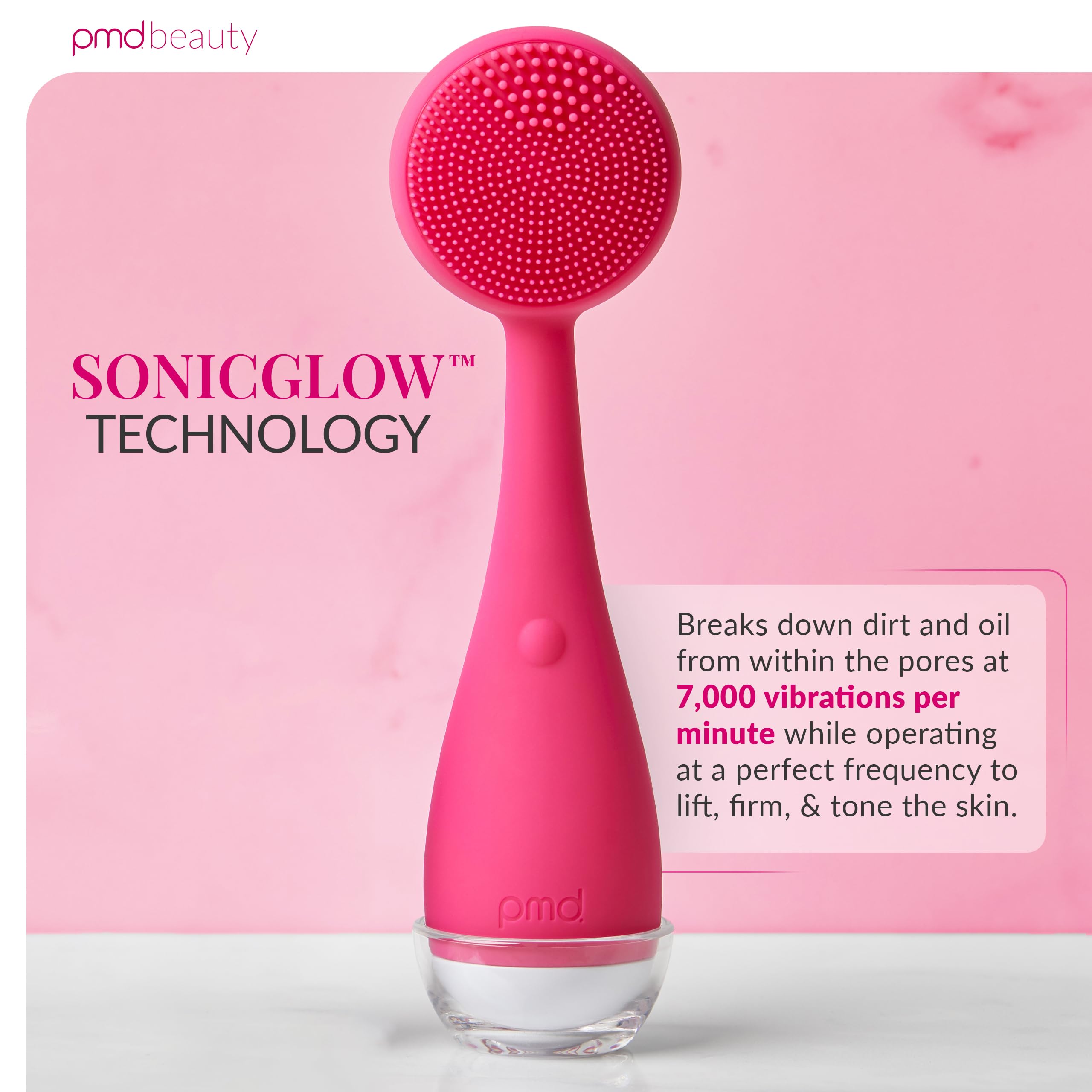 PMD Clean Facial Cleansing Brush – Waterproof Silicone Face Cleanser with Sonic Technology, Pink view 2