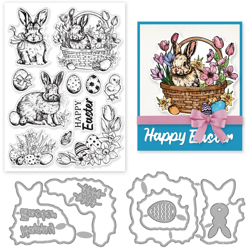 Tampons transparents lapin INFUNLY pour carterie et scrapbooking de Pâques