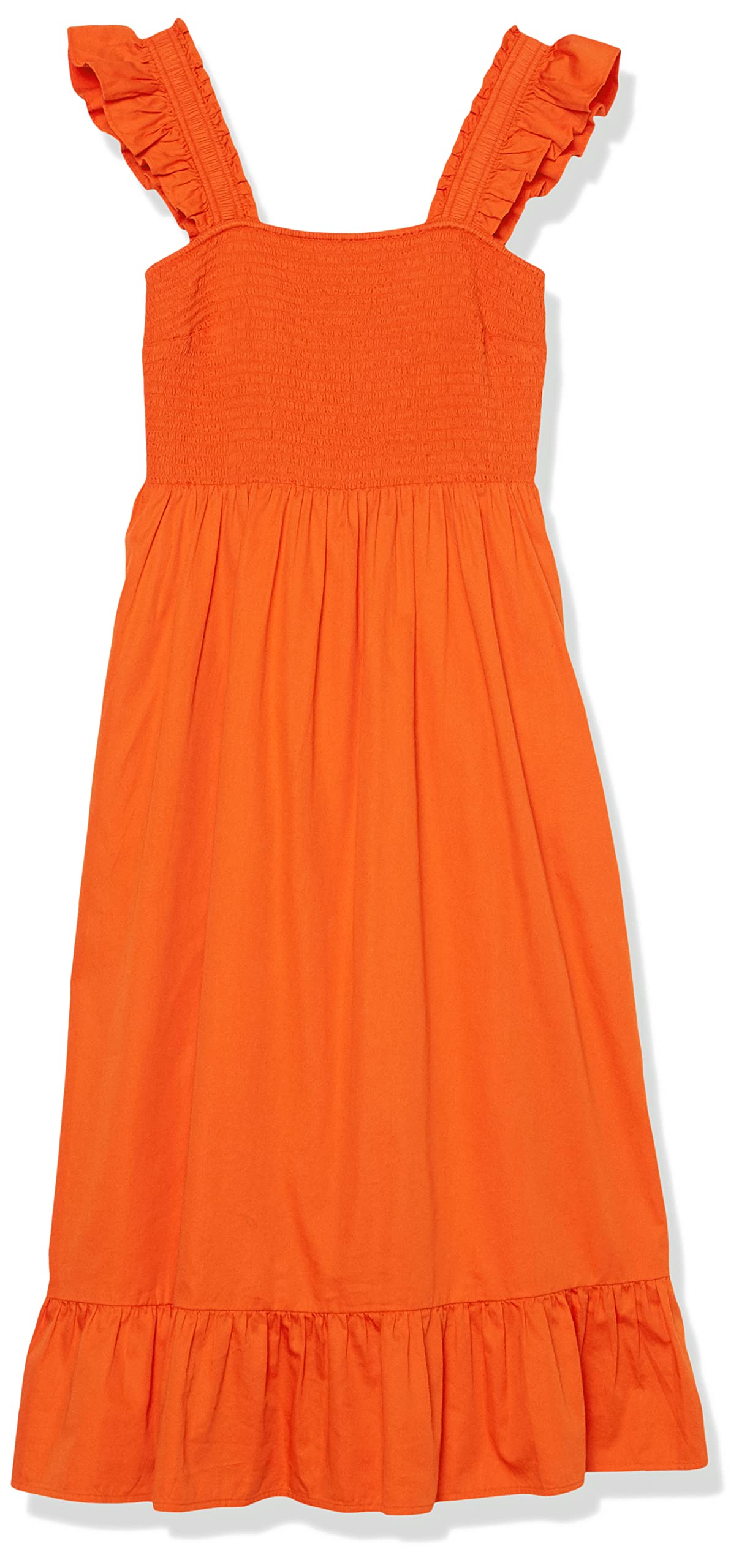 The Drop Womens Kimi Ruffled Shoulder Smocked Midi Dress: 5X Fire Orange