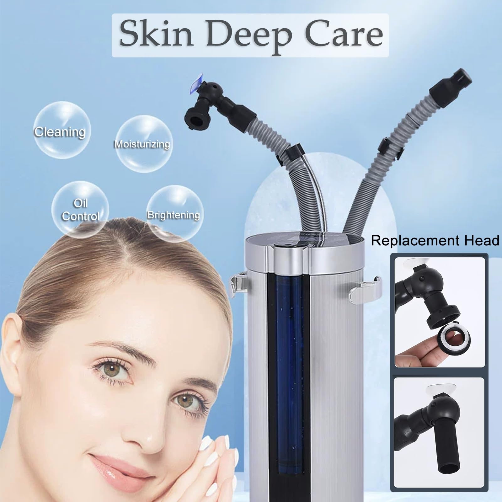 Jcgly Vaporizador de Cabello con 2 Tapas, Procesador de Cabello Profesional de Pie, Vaporizador 2 en 1 para Cabello y Rostro, para Salón, SPA, Barbería, Aleación De Aluminio Plateado