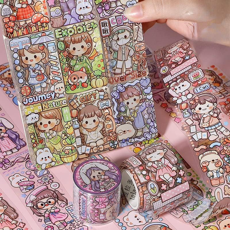 7 rollos Kawaii Washi - Organizador de cinta adhesiva kawaii para niñas y adolescentes, lindo juego de cinta decorativa de jardín de dibujos