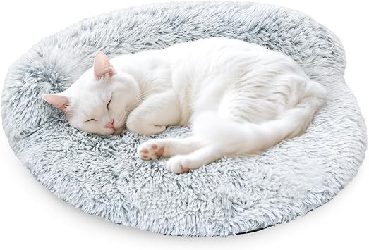 Round Cat Bed Washable, Ultra Soft Couch Bolster, 20 Inch, Grey