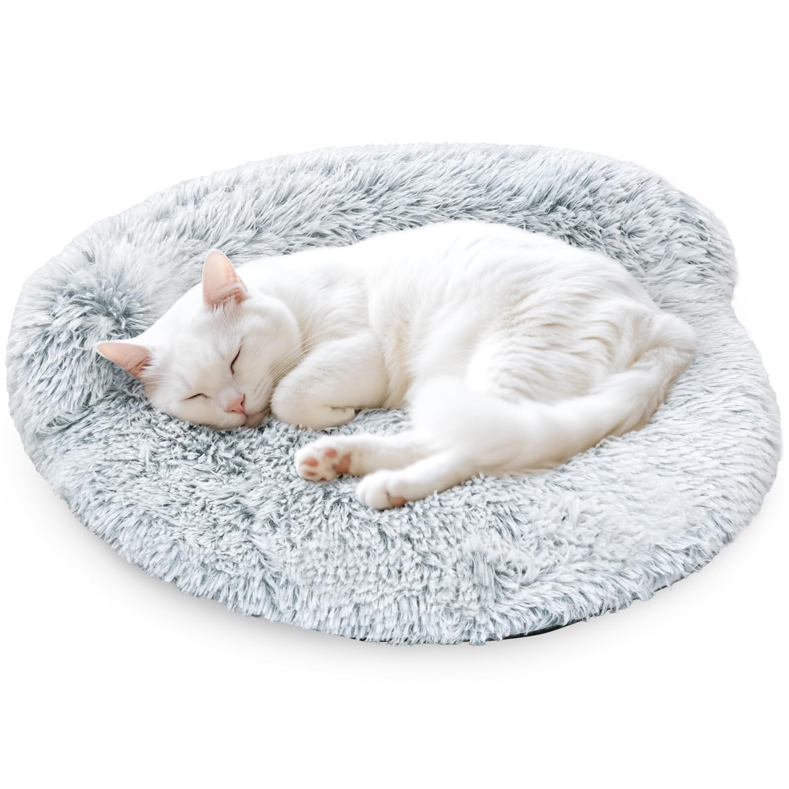 Arquiel Cat Bed Round, Ultra Soft Washable Small Dog Couch Bolster, Anti-Slip Sleeping Mat for Kitten and Puppy(60cm, Grey)