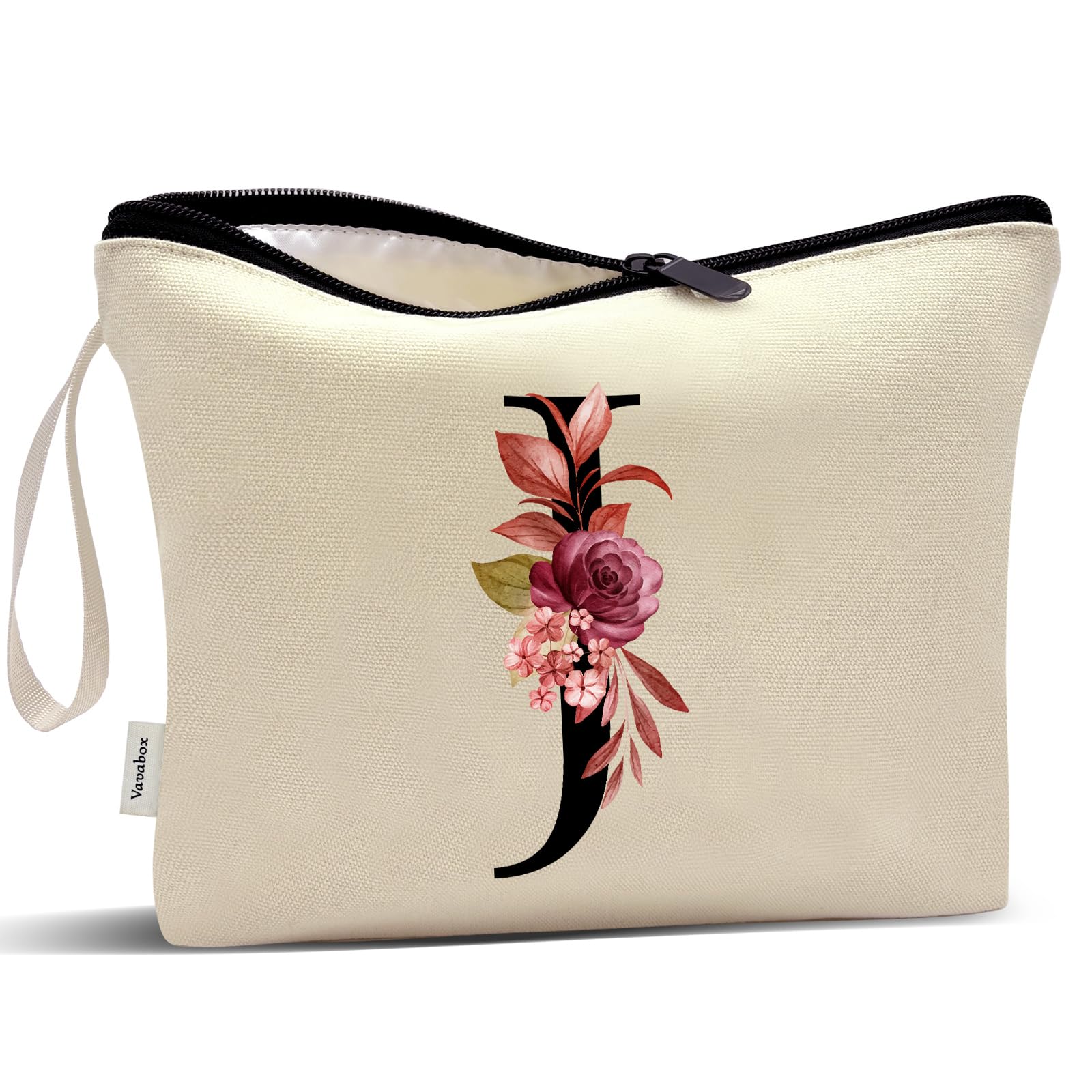 Vavabox A-Z Personalized Makeup Bag, Birthday Gifts for Women Mom, Gifts for Best Friend, Bride Bridesmaid Cosmetic bag (J, Cream Yellow)