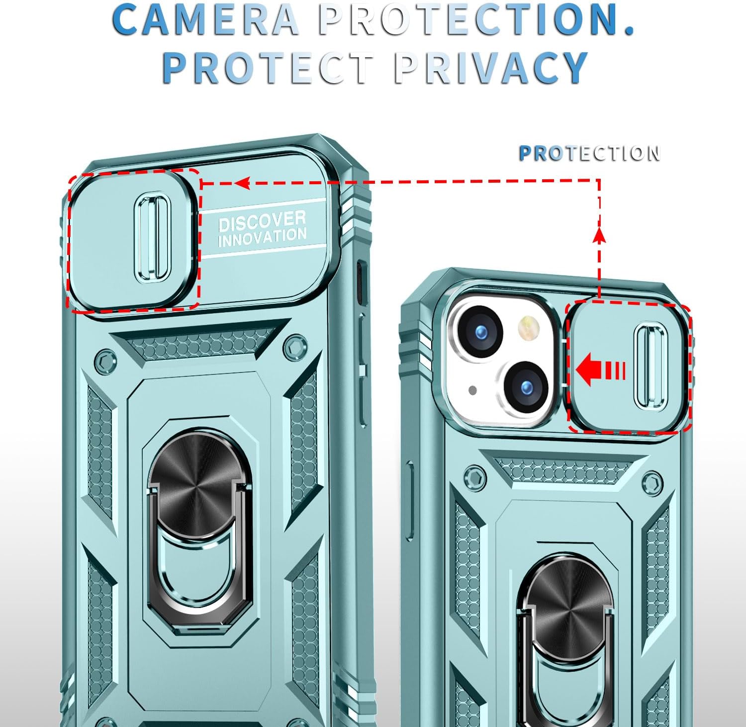 Fetrim Case for iPhone 15, Camera Cover Phone Case with Rotation Ring Stand for Apple iPhone 15 - Green - Image 2