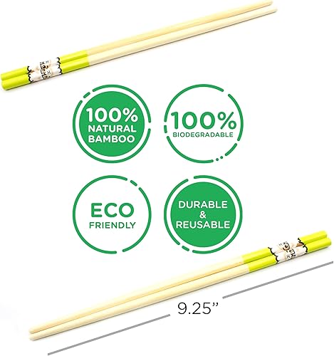 Miniatura 5 de GAMAGO Fortune - Juego de palillos de bambú  4 pares de palillos reutilizables adorablemente lindos, fácil agarre, ligero, duradero, 9.25 pulgadas
