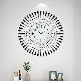 Large Wall Clocks for Living Room Decor Big Modern Silent Wall Clocks Non-Ticking for Bedroom Office Kitchen Home Decorative 24Inch Round Crystal Black Clock Wall Art Decor for Indoor House