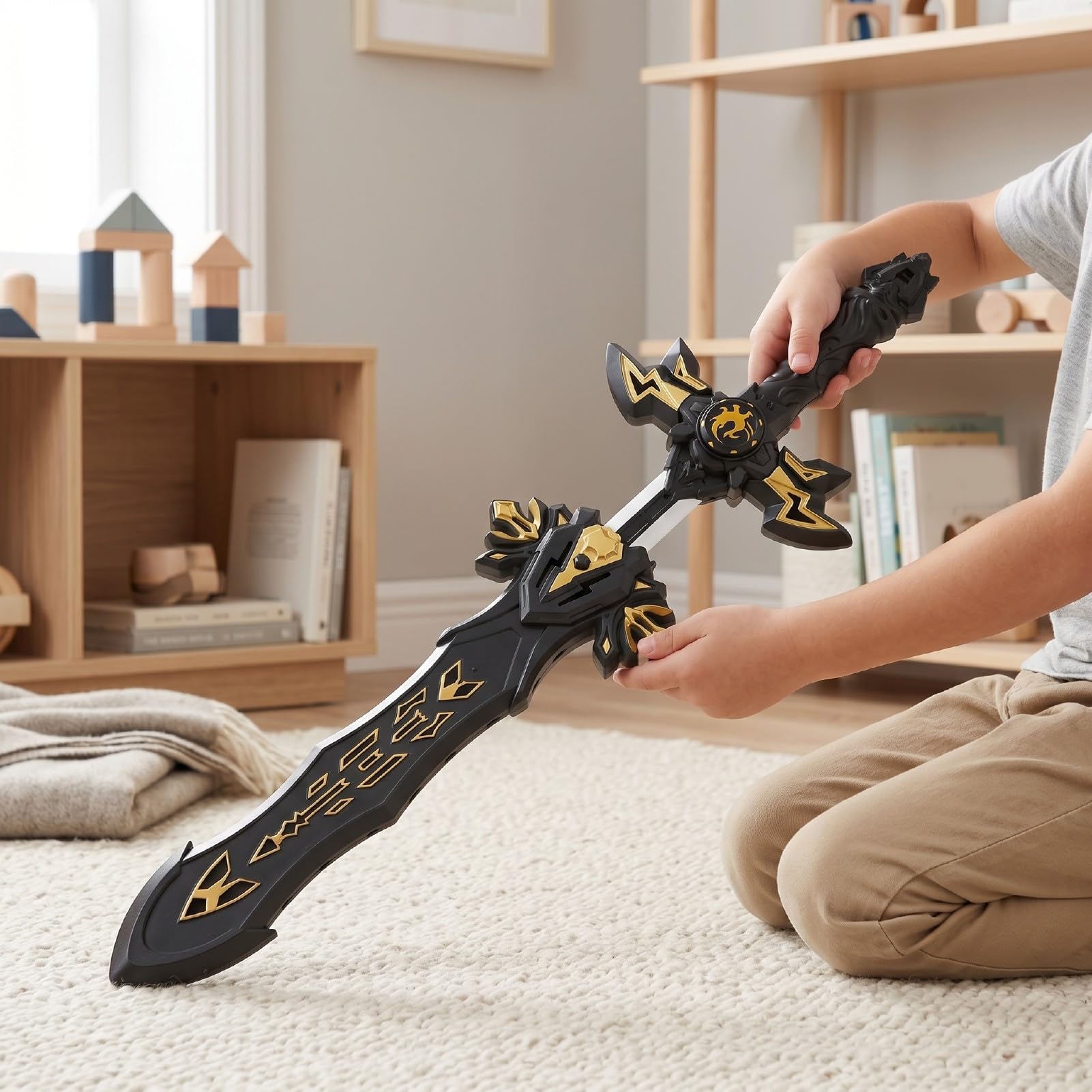 Spada Illuminata con Colori Vivaci Ed Effetti Sonori per Giochi Avventurosi dei Bambini, Struttura in ABS Resistente, Batteria Ricaricabile Inclusa