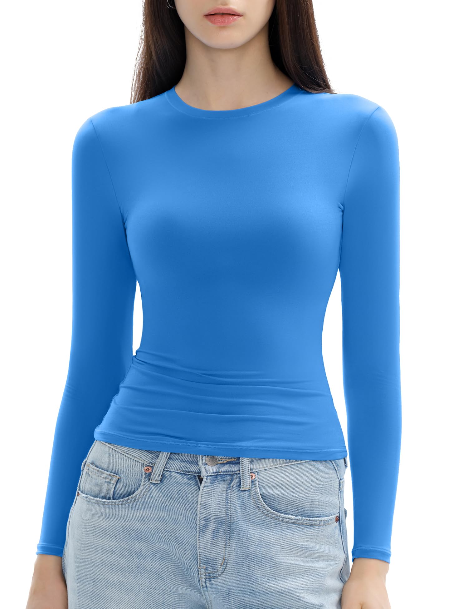 C202 Women's Long Sleeve Shirts Crew Neck Slim Fit Going Out Tops Basic Tees Barely There Collection