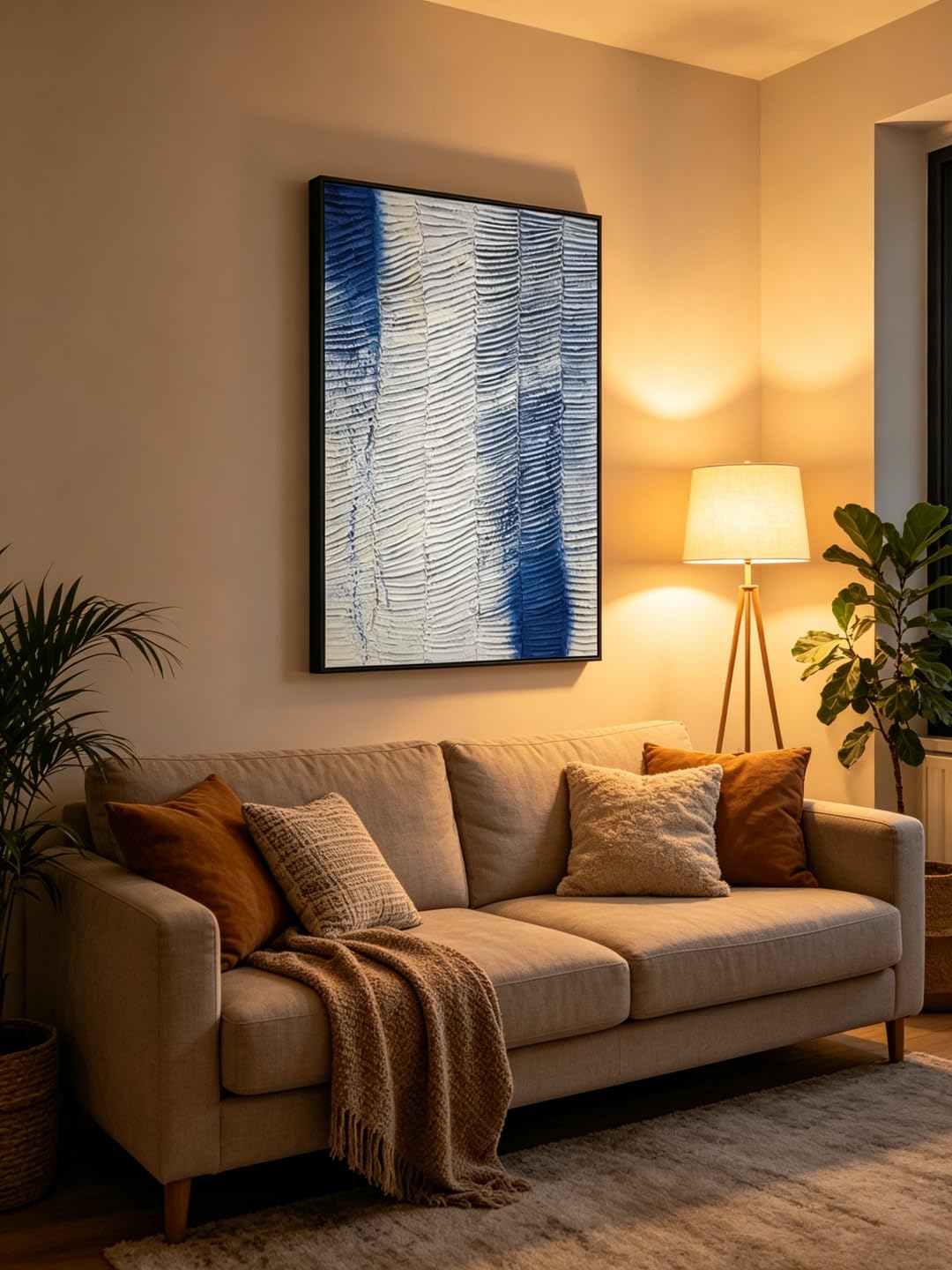 Eplkjhrtu Frameless Abstract Blue Texture Canvas Wall Art Painting Modern Minimalist Elegant Wall Decor For Living Room Bedroom Office Home(65X130cm/Frameless)