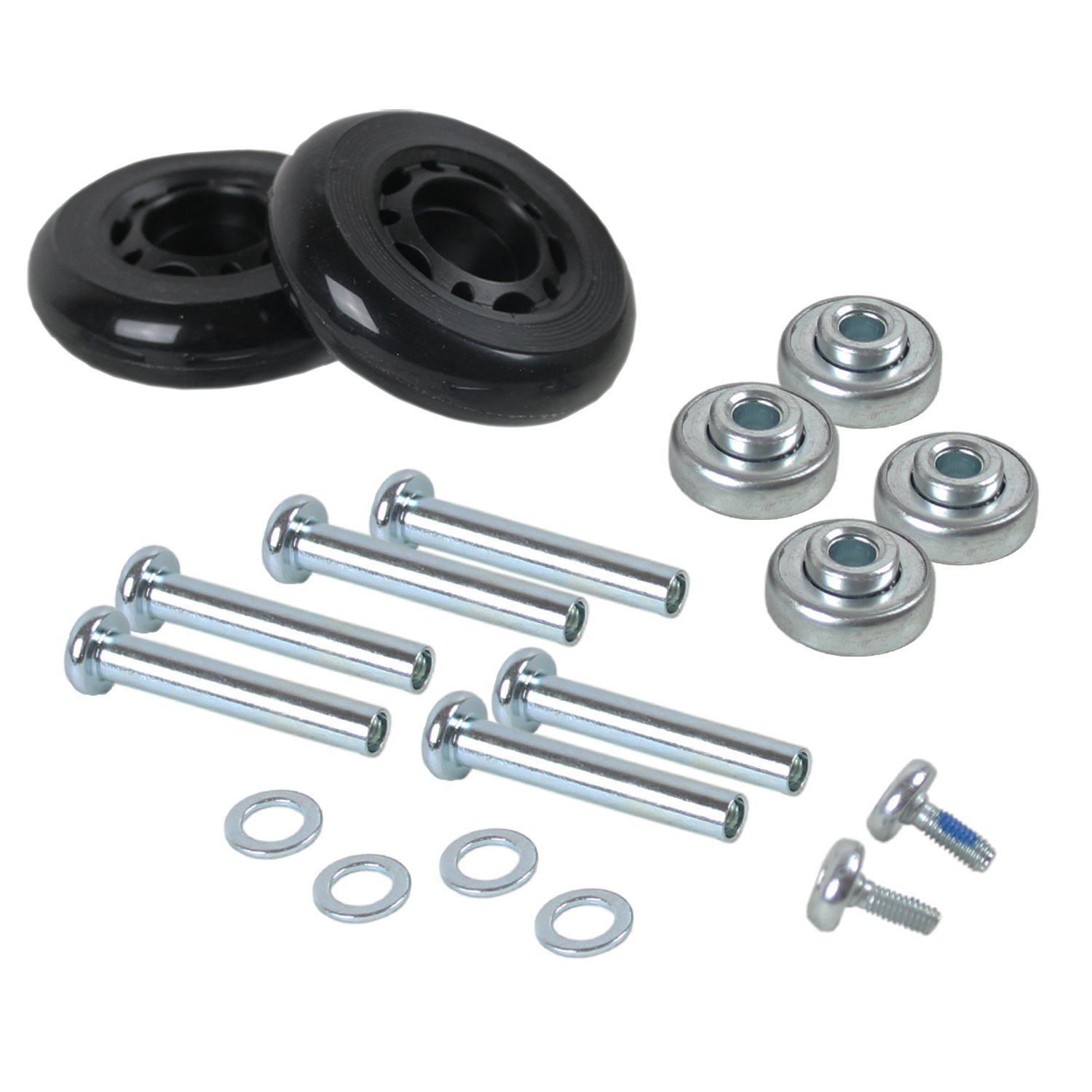 Luggage Wheel Replacement Kit - Set of Wheels, Bearings, Bolts, Axles (Black) (60mm)