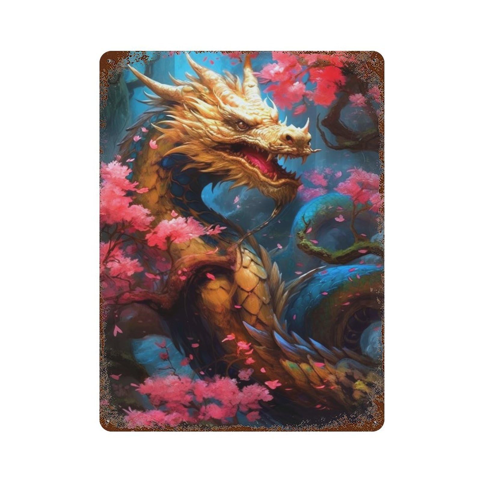 Crescendo Dragon Rust Effect Tin Sign 15.7"x11.8", Ideal for Farmhouse, Kitchen And Entryway Decor