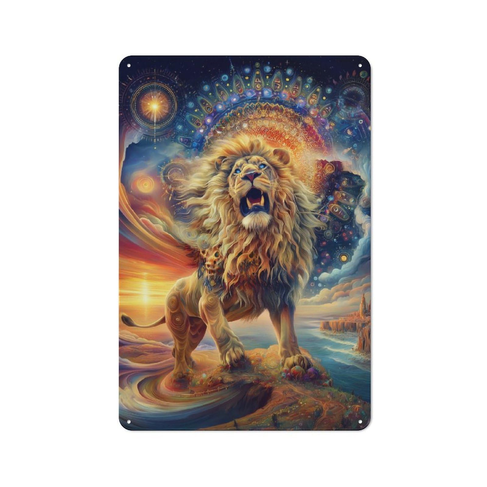 Junmoney Lion Of The Cosmos Retro Metal Wall Sign 30X20cm With For Bar Or Restaurant, A Housewarming Gift For Hospitality Decor Collectors