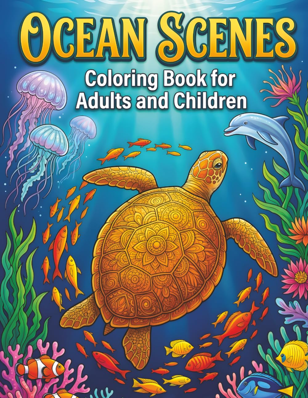 Ocean Scene: Bold and Easy Coloring Book for Adults and Kids for Relaxation and Stress Relief