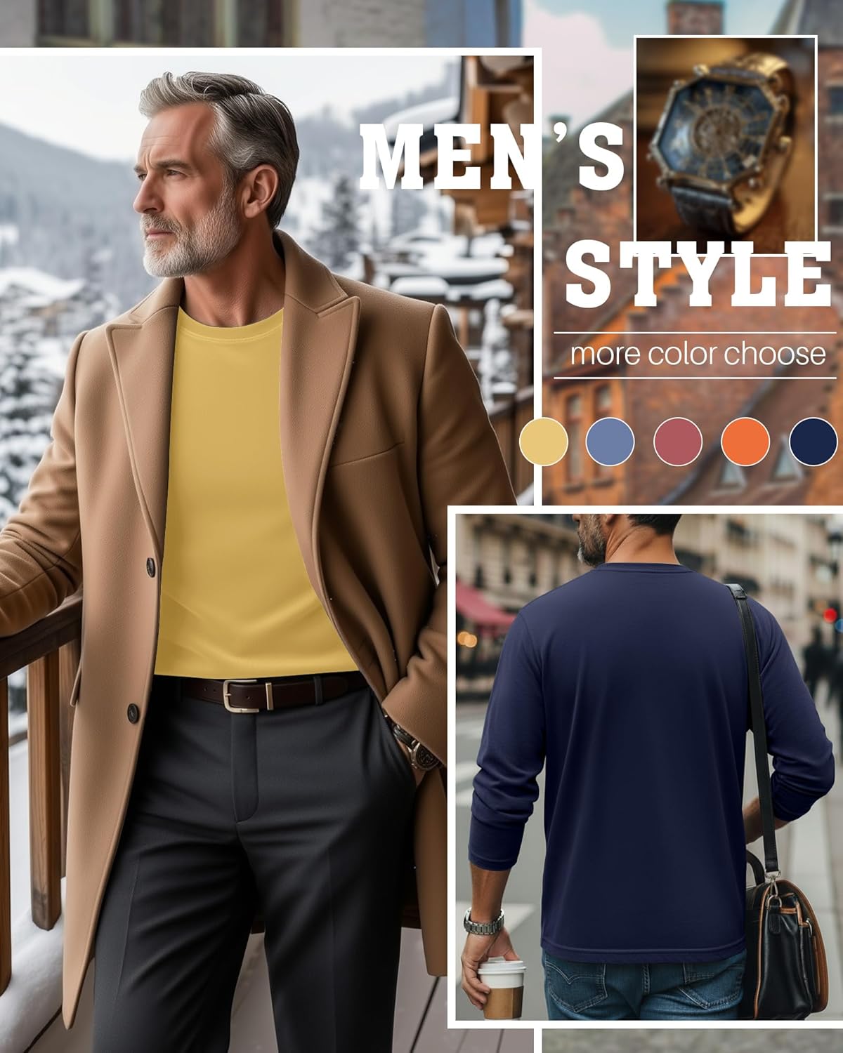 Evervibe 5 Pack Mens Big and Tall Thermal Shirts Fleece Lined Long Sleeve Loose Fit Tops Plus Size Undershirt Multipack