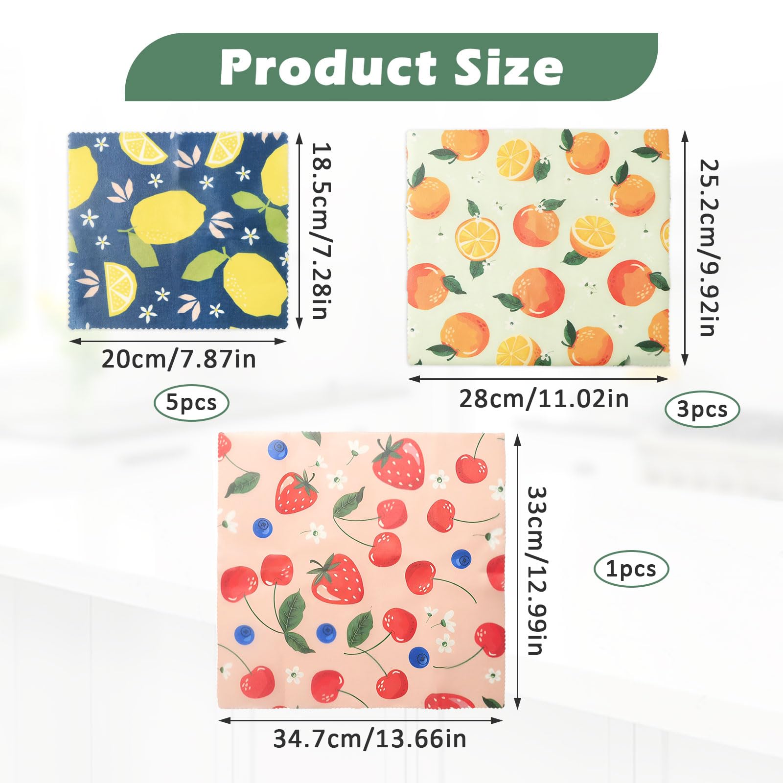 9 Pezzi Bee Wrap, Involucri Alimentari Riutilizzabili in Cotone Biologico e Cera d'Api Naturale, Pellicola Lavabile per Pane, Formaggio e Frutta, 3 Dimensioni (5S, 3M, 1L)