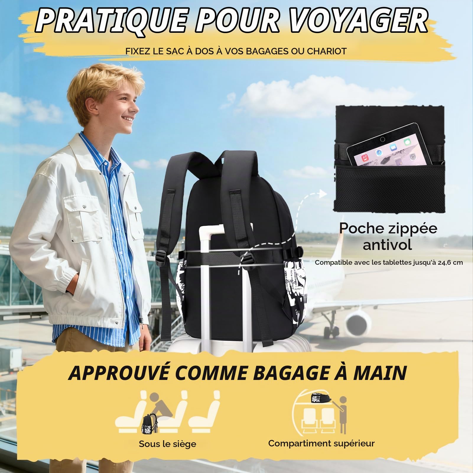 Tanou Cartable College Garcon, Sac d'école Imprimé Graffiti, 10 à 18 ans