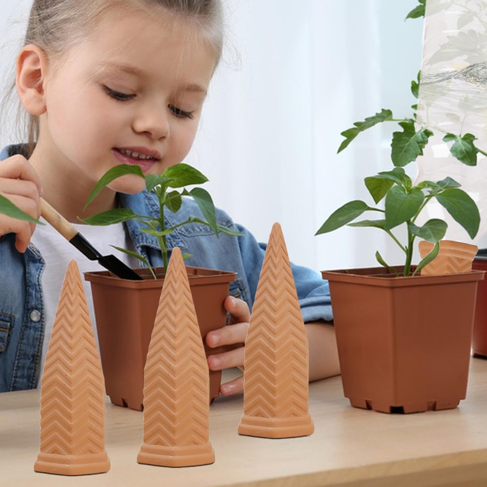 4-Pack Terracotta Watering Spikes, Automatic Long-Term Self-Watering for Indoor Plants, Flower Pots, Balconies, Gardens