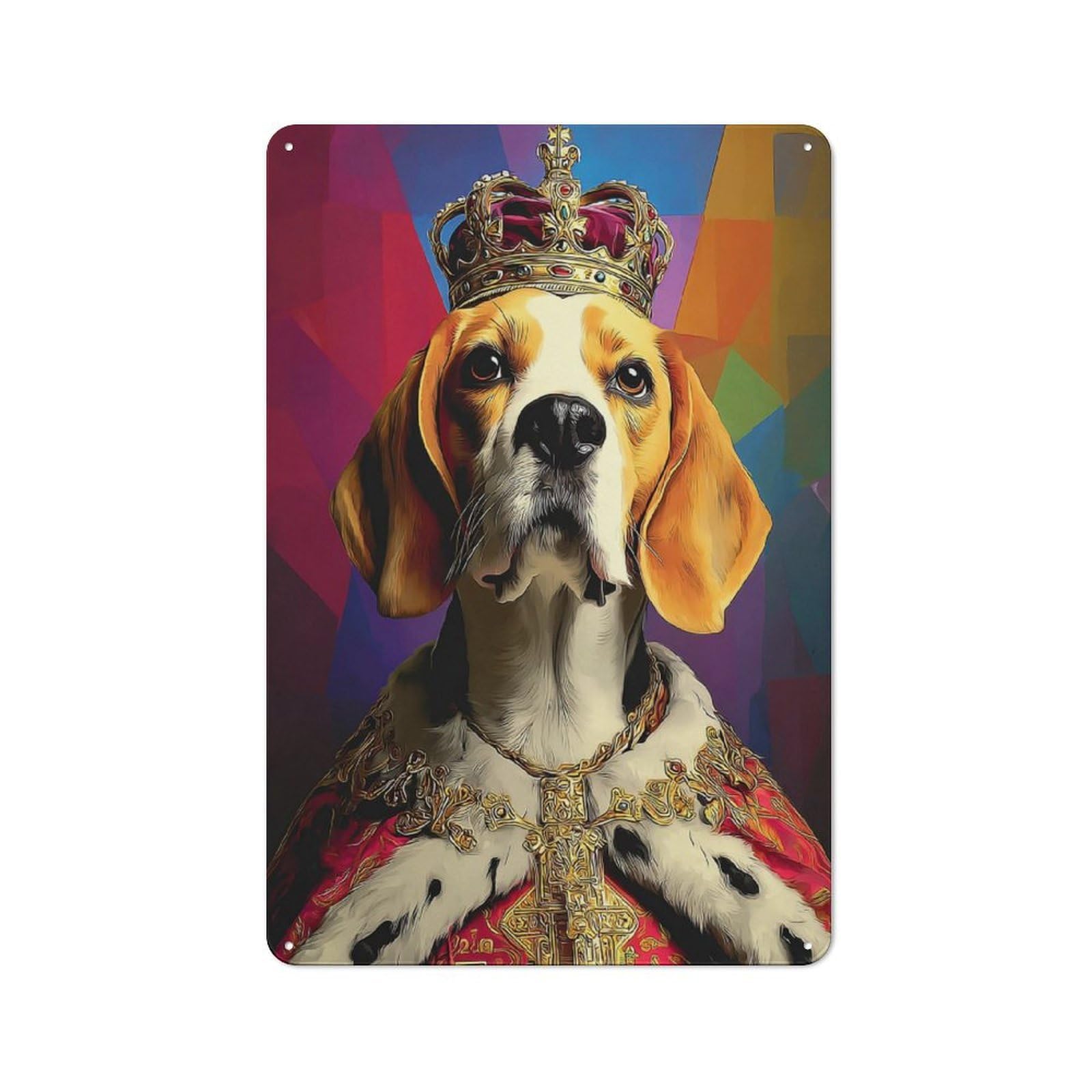 Junmoney Royal Beagle Portrait Artwork Tin Wall Plaque 30X20cm With For Hallway Wall, With Clear Retro Wall Decor Character