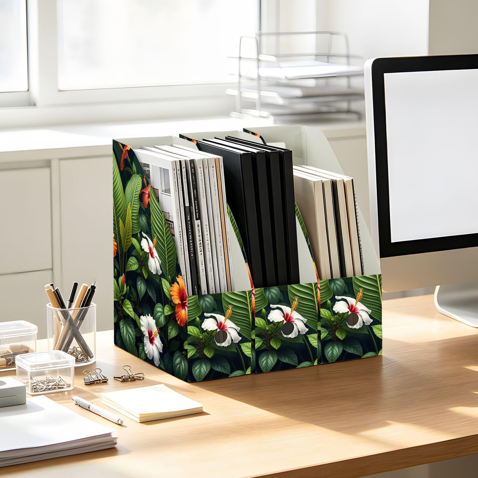 Zeitschriftensammler mit tropischer Blume, Grün