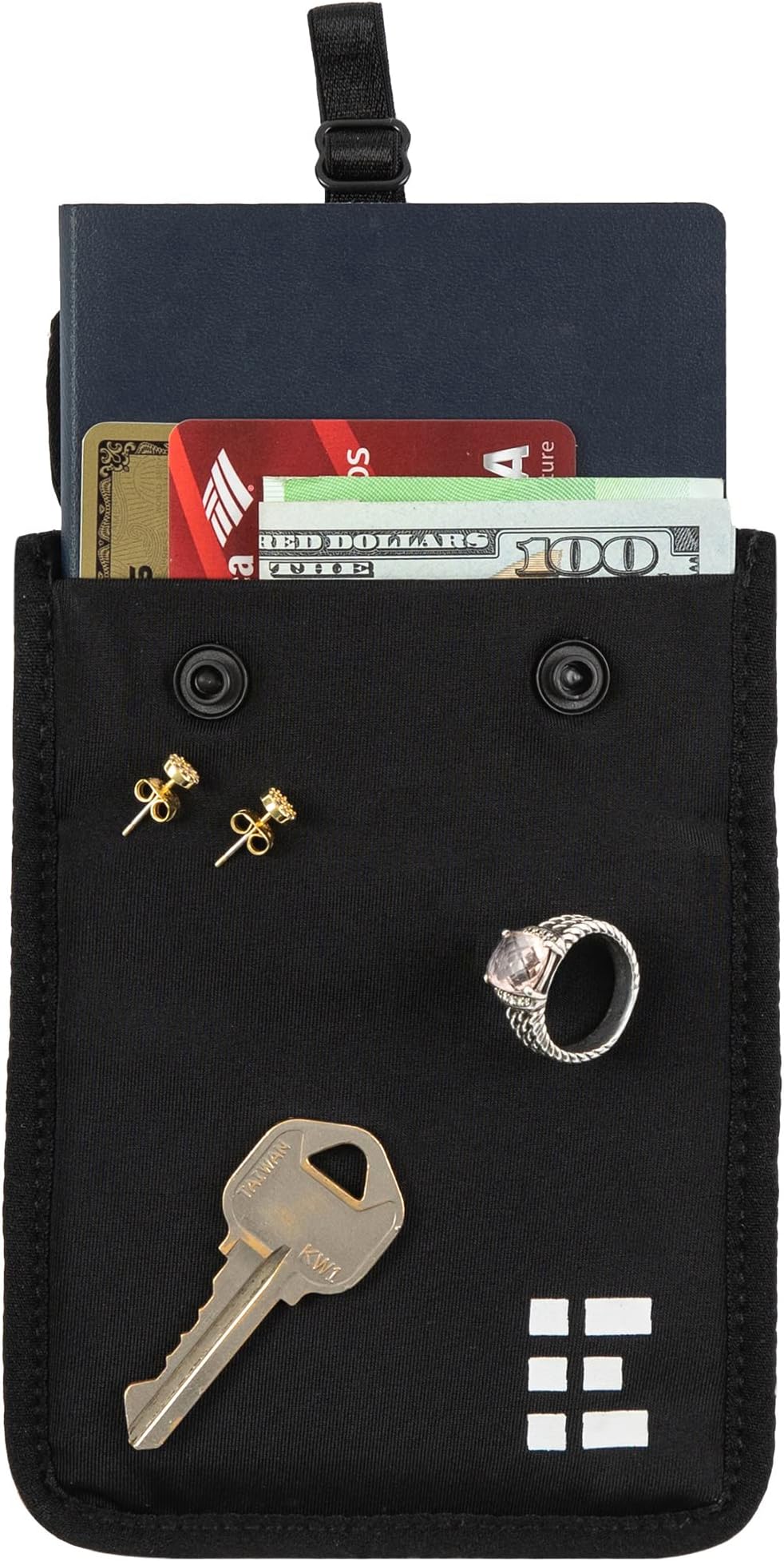 Hidden Bra Wallet - Travel Pouch and Secret Pocket for Passport, Money, Credit Cards - Undercover Stash for All Bra Sizes - Secure, Comfortable, Machine Washable - Black