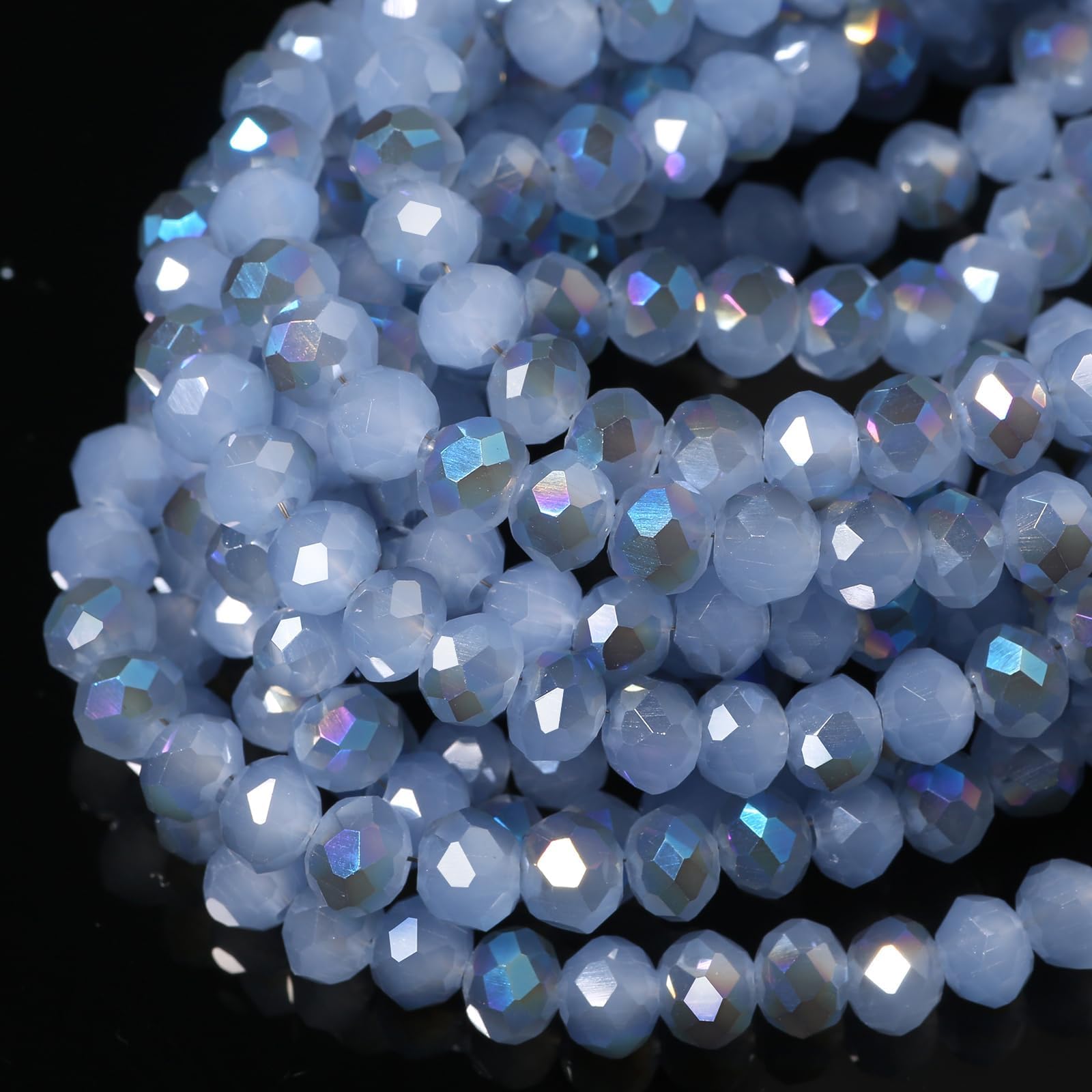 5 Strands 8mm Gray Blue Color Half Plated Faceted Rondelle Beads, Songxi Glass Beads for Keychain Making Necklace Earring Jewelry Making for Gemstone DIY Craft Supplies