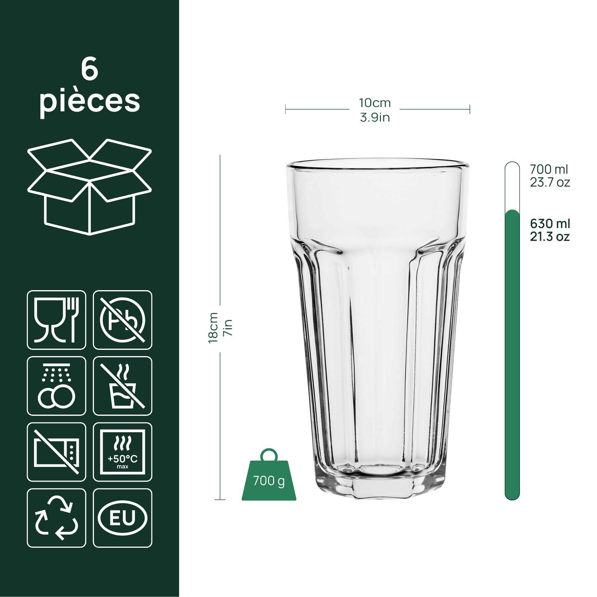TREND FOR HOME Szklanki do Koktajli XXL Caipirinha Highball 630 ml Zestaw 6 Sztuk Retro Szklanka Wysoka Longdrink Woda Sok Szkło Sodowo-Wapniowe Bezołowiowe Kolekcja Alva Transparentne Zmywarka