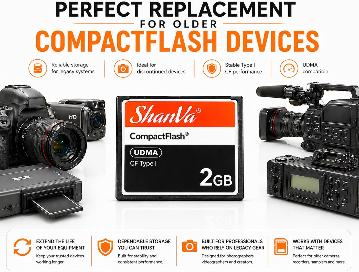 ShanVa 2GB CompactFlash Card – UDMA CF Memory Card for Older DSLR Cameras, Professional Cameras, HD Camcorders, Industrial Equipment & Music Samplers