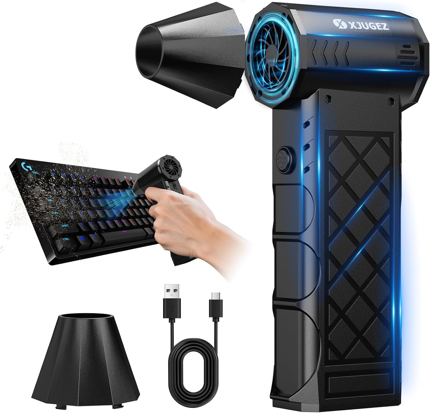 XJUGEZ Electric Air Duster,130000RPM Compressed Air Duster,4 Gears Cordless Mini Air Blower Rechargeable as Compressed Air Can,Hand Held Air Dusters for PC,Laptop,Keyboard,Car -Diamond - Amazon product rated Grade B