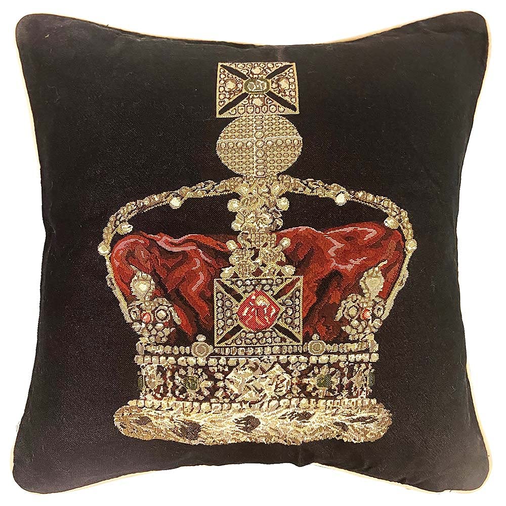 Signare Women's Crown Black Tapestry Cushion Cover 18 X18 Inches 45Cm X 45Cm Decorative Sofa Cushions