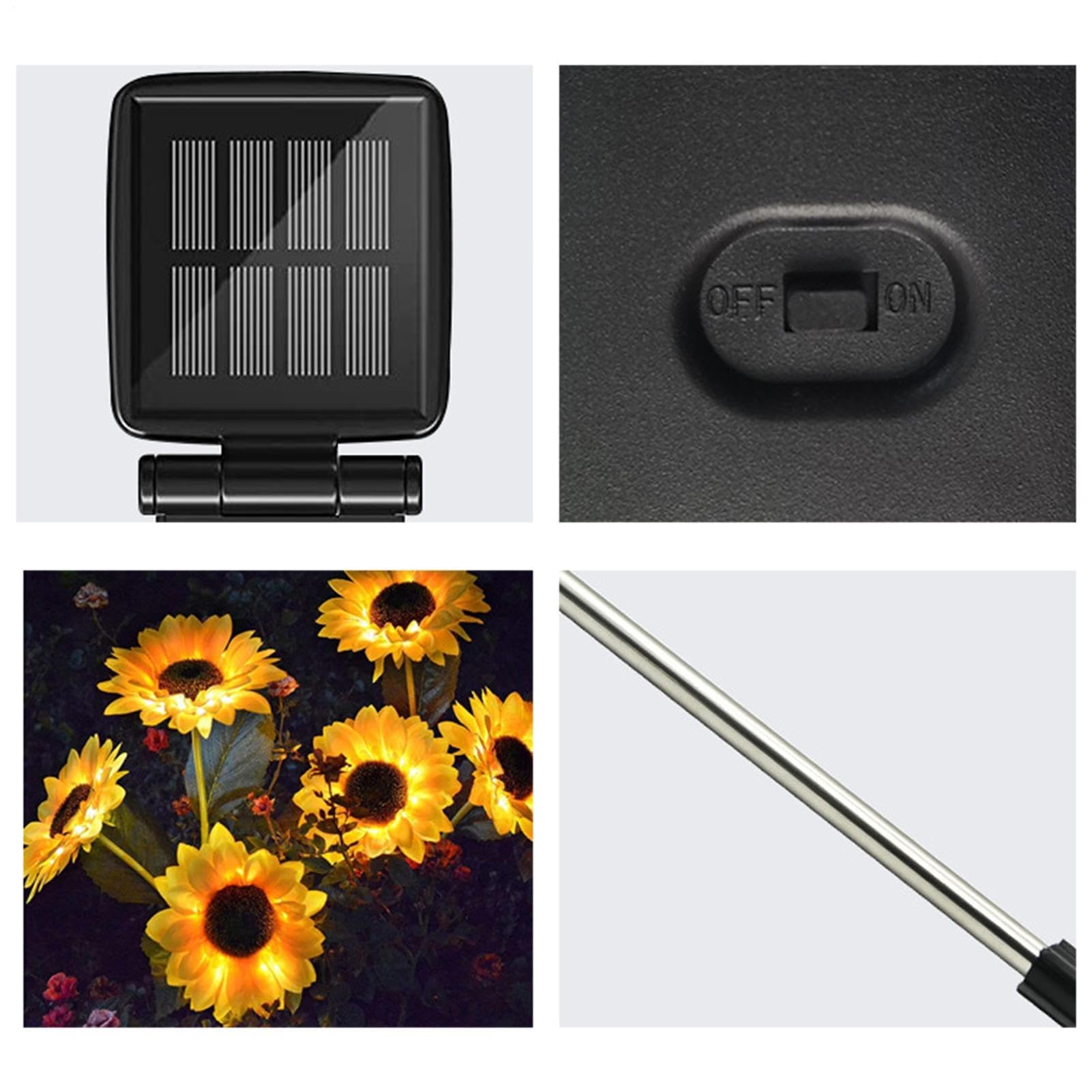 Lampada solare a forma di girasole, impermeabile, per esterni, per giardino, cortile, patio, vialetto, vialetto, prato, aiuole, alberi, portico