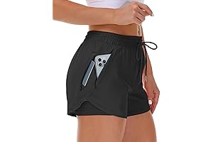 Women's Running Shorts with Liner, 3 Zipper Pockets, Elastic Workout Athletic Gym Yoga Shorts