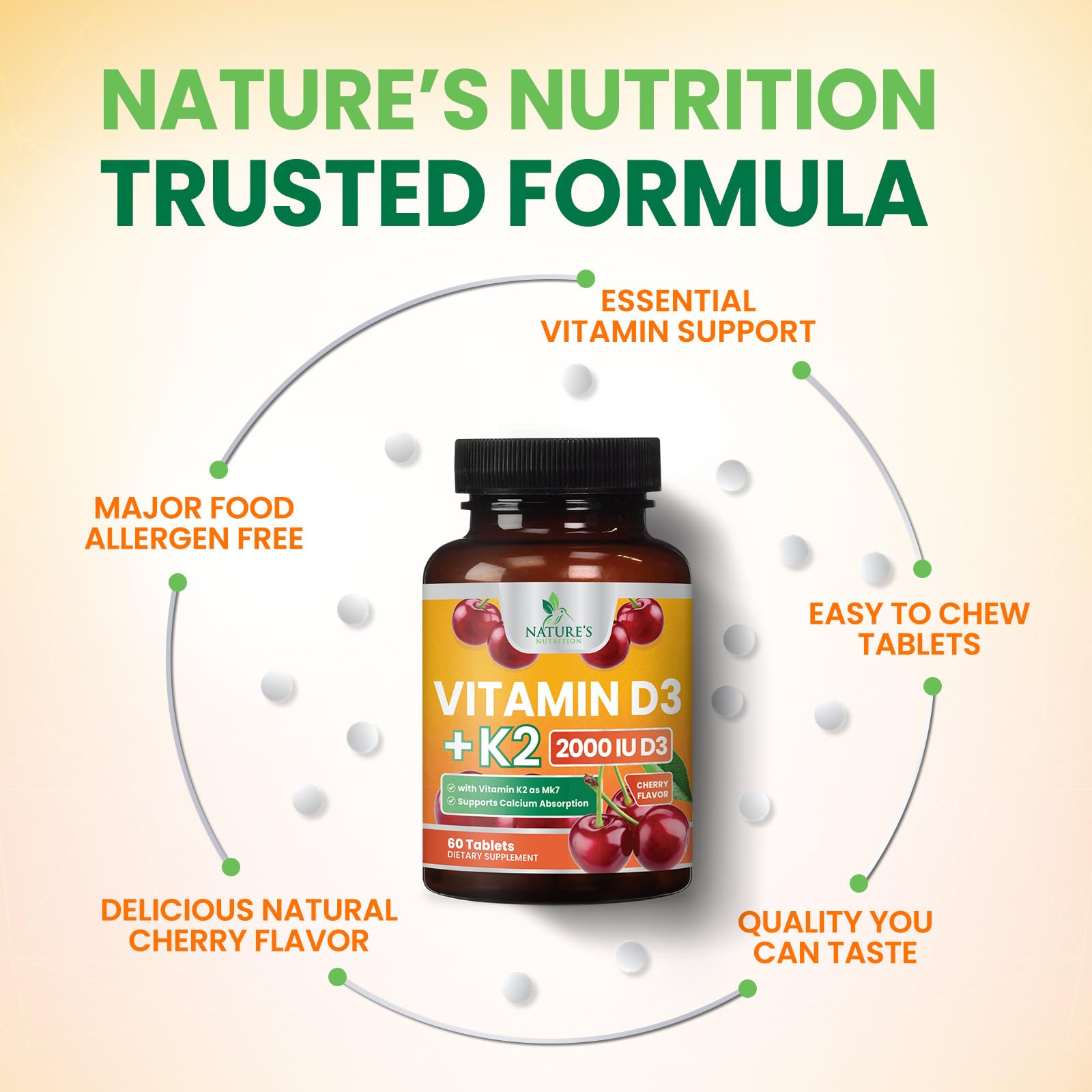 Vitamin D3 K2 Supplement 2000 IU D3 - Extra Strength MK-7 K with Vitamin D3 - For Immune Support, Heart, Teeth & Bone Health - Easy to Swallow, Max Absorption D3K2 Chewable, Berry Flavor - 60 Tablets — Amazon image 7