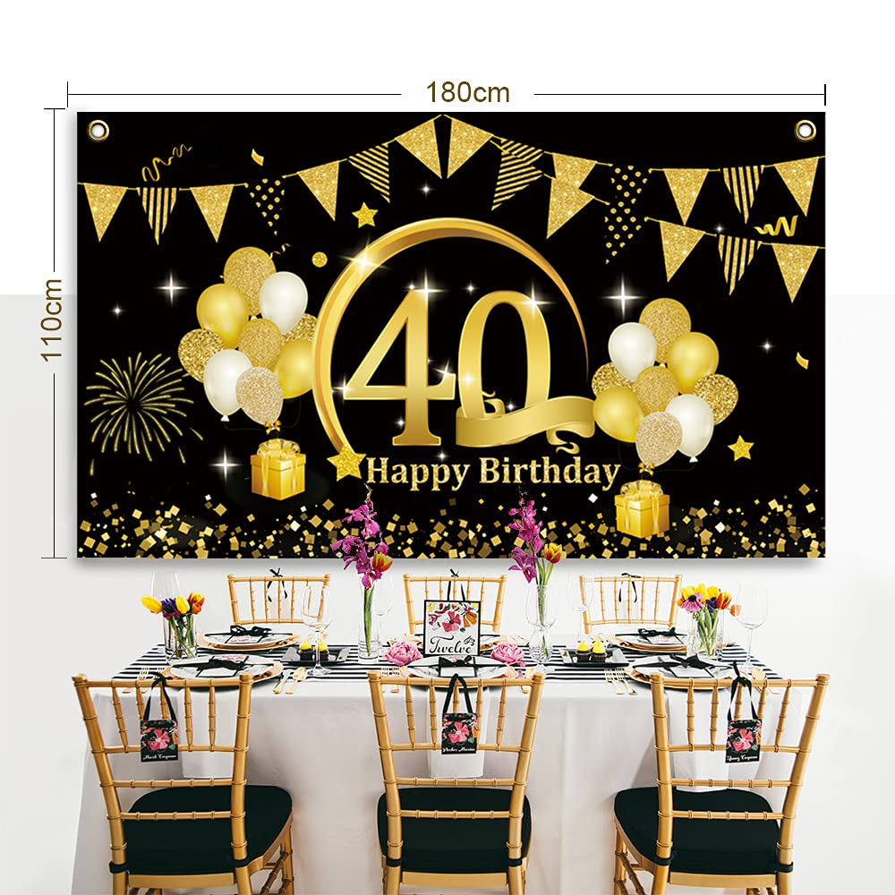 Decorazioni 40 Anni Compleanno - Bandierine Oro E Nero Per Feste - Foto 2