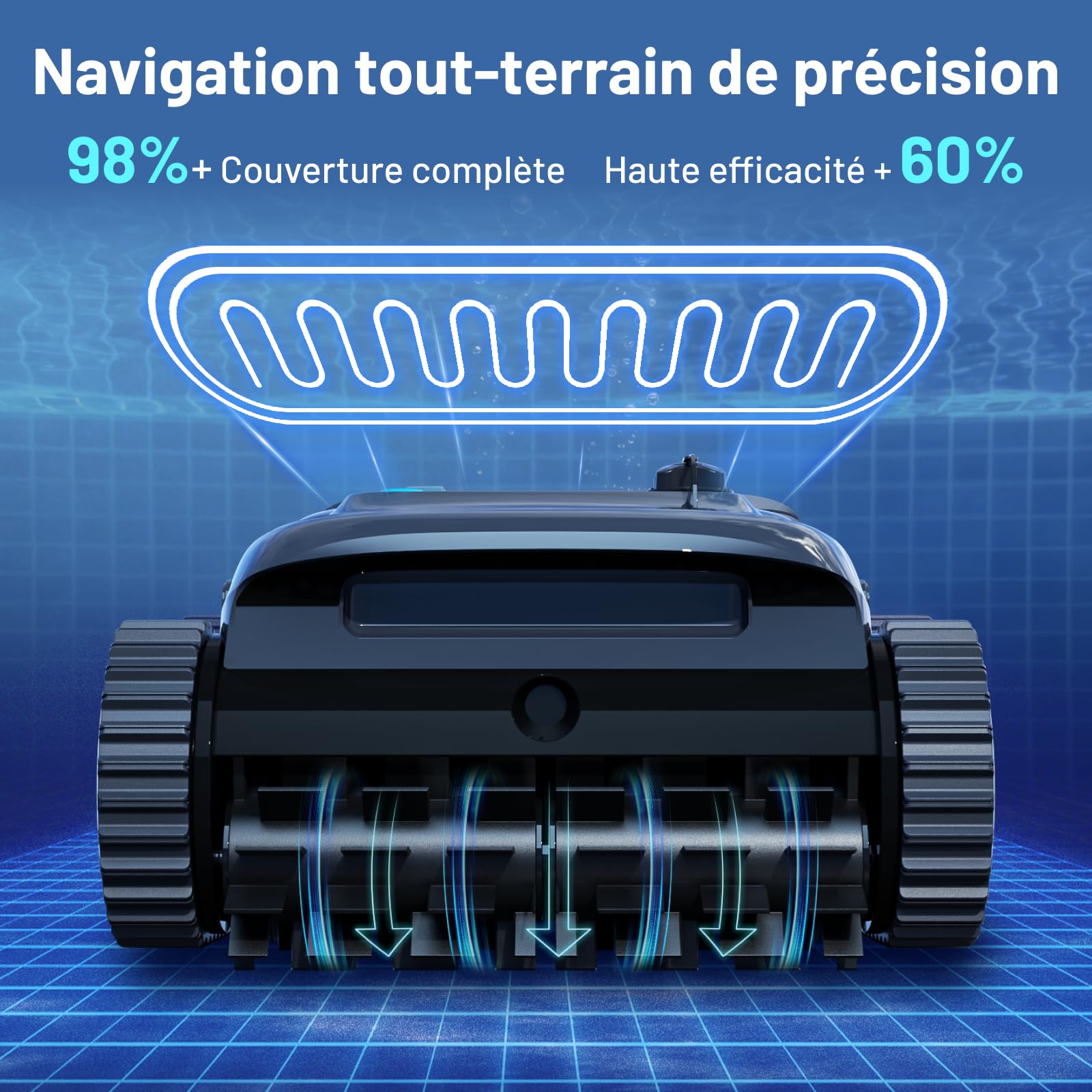 VONKO W10 P10 Robot Piscine sans Fil, Aspirateur Piscine avec Navigation IA, Nettoyage Fond/Parois/Ligne d’Eau, 180 Min d’Autonomie, pour Piscines Jusqu’à 200 m², Bleu Roi