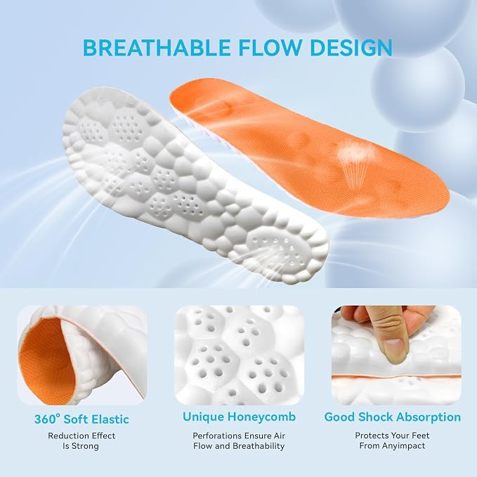 Insoles de espuma de memoria 4D para hombres y mujeres, confortables, transpirable, con soporte de arco miniatura 2