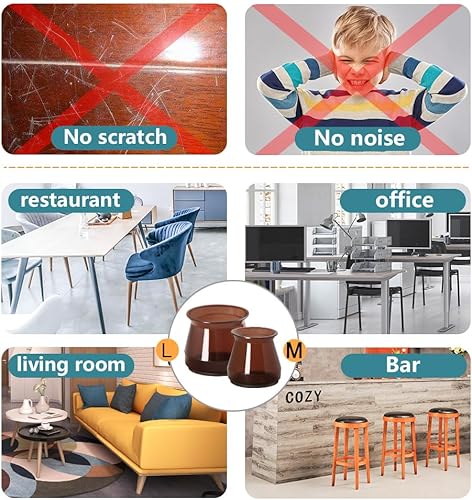Miniatura 4 de Protectores de suelo para patas de silla, 24 unidades, de fieltro de silicona marrón, almohadillas para patas de muebles, cubiertas para pisos de