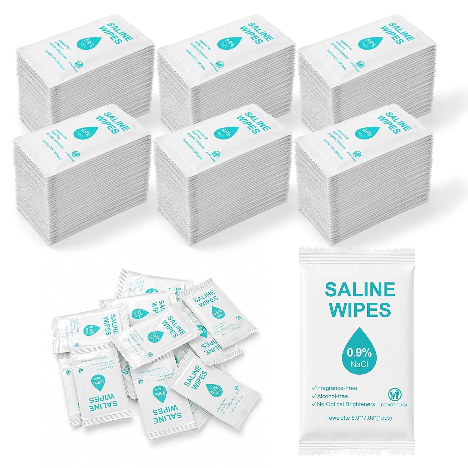 50Saline Wipes Individually Wrapped Travel Aftercare Wipes for Adults Kids