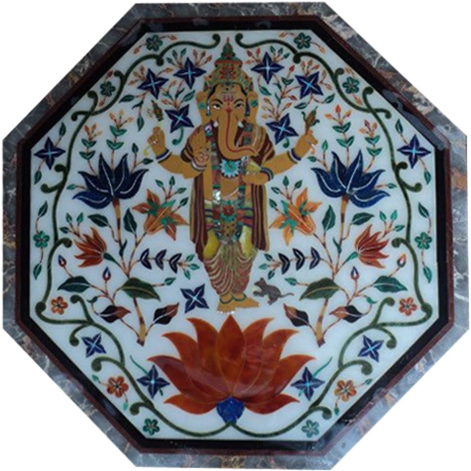 Marble Side Table Top Pietra Dura Lapis Floral Inlay Handicraft Work