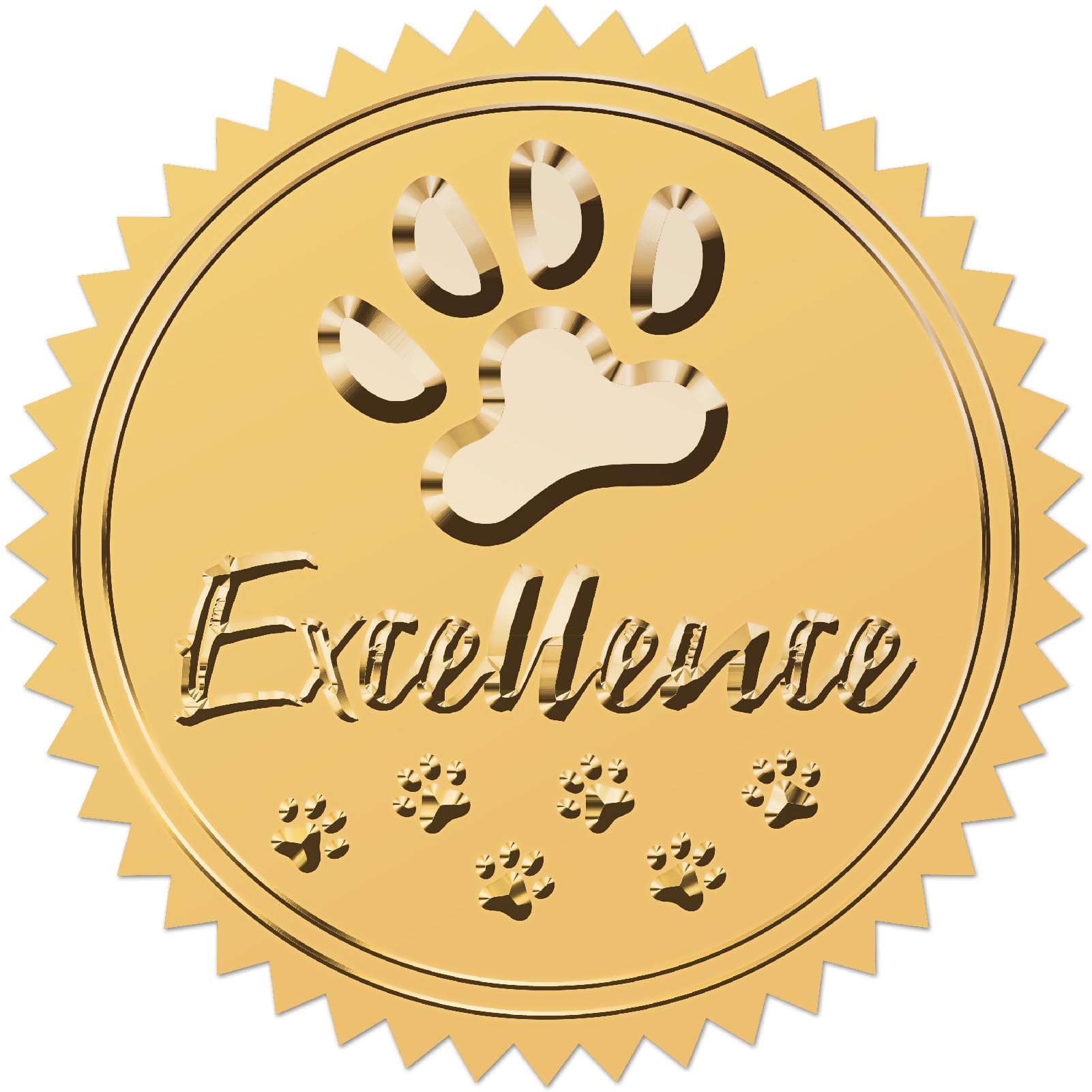 CRASPIRE Dog Paw Print Gold Foil Embossed Certificates Stickers 2" Self Adhesive Excellence Envelopes Seals Round Labels for Award Wedding Invitation