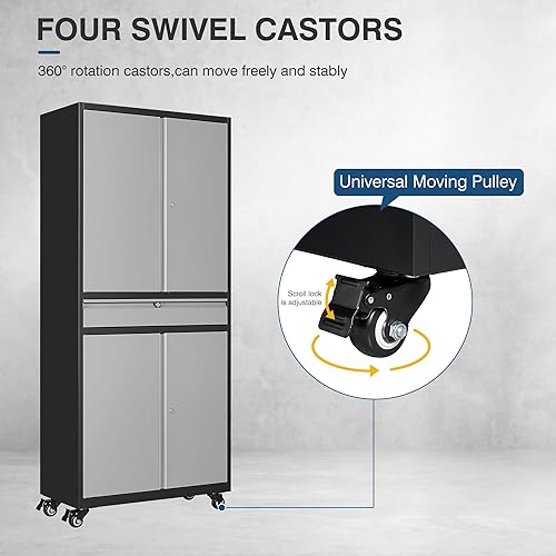 Miniatura 70 de Armario de almacenamiento de metal, gabinetes de garaje de 2 puertas, caninete de herramientas de utilidad de acero, caninetes de bloqueo corto con