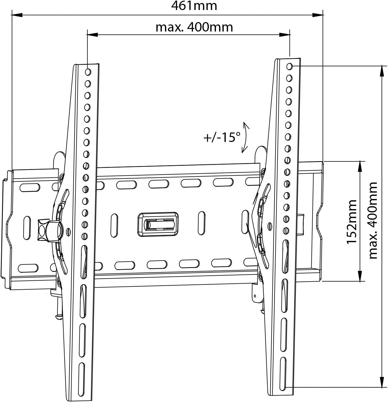 Technical drawing of Maclean MC778 TV wall mount with dimensions