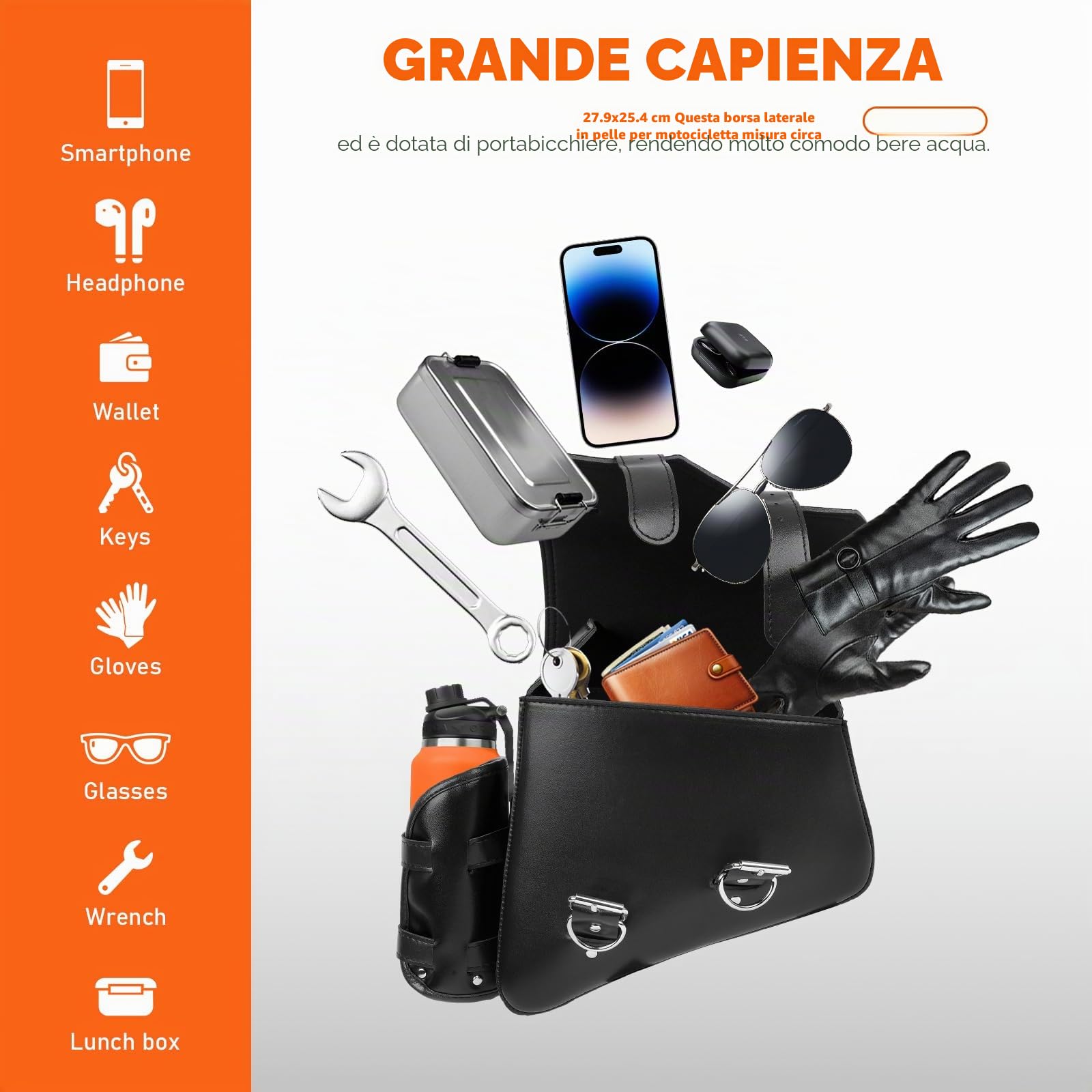 DREAMIZER 1 Paio Borse Laterali per Moto Portabicchieri Sinistro e Destro in Pelle PU Compatibile con Harley Sportster XL883 Softail Dyna V-star Shadow