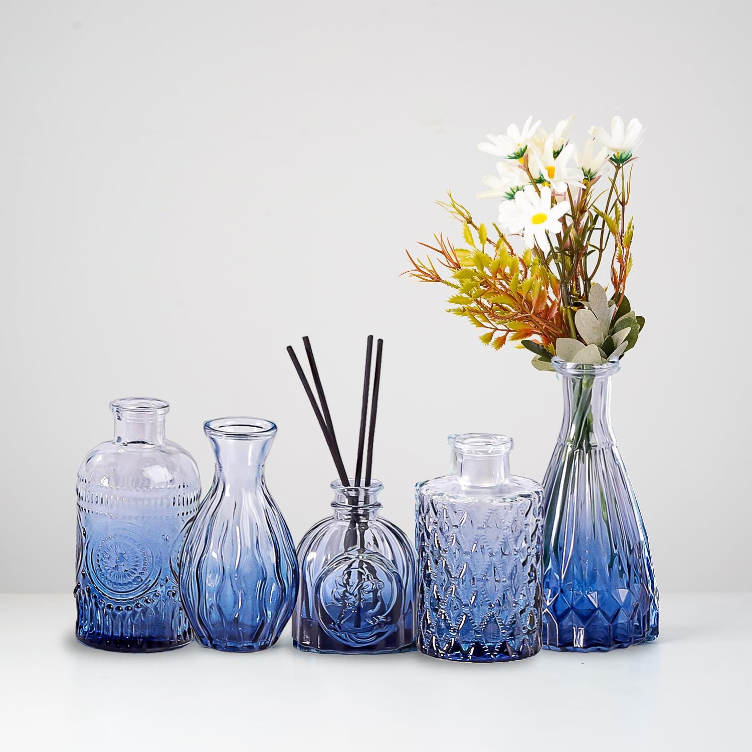 Ekhasa 100% Crystal Clear Glass Bud Vases Flower Pots for Home Decoration (Set of 5) | Center Table Mini Decorative Items | Transparent Glass Vase for Water Plants | Glass Planters for Indoor Plants