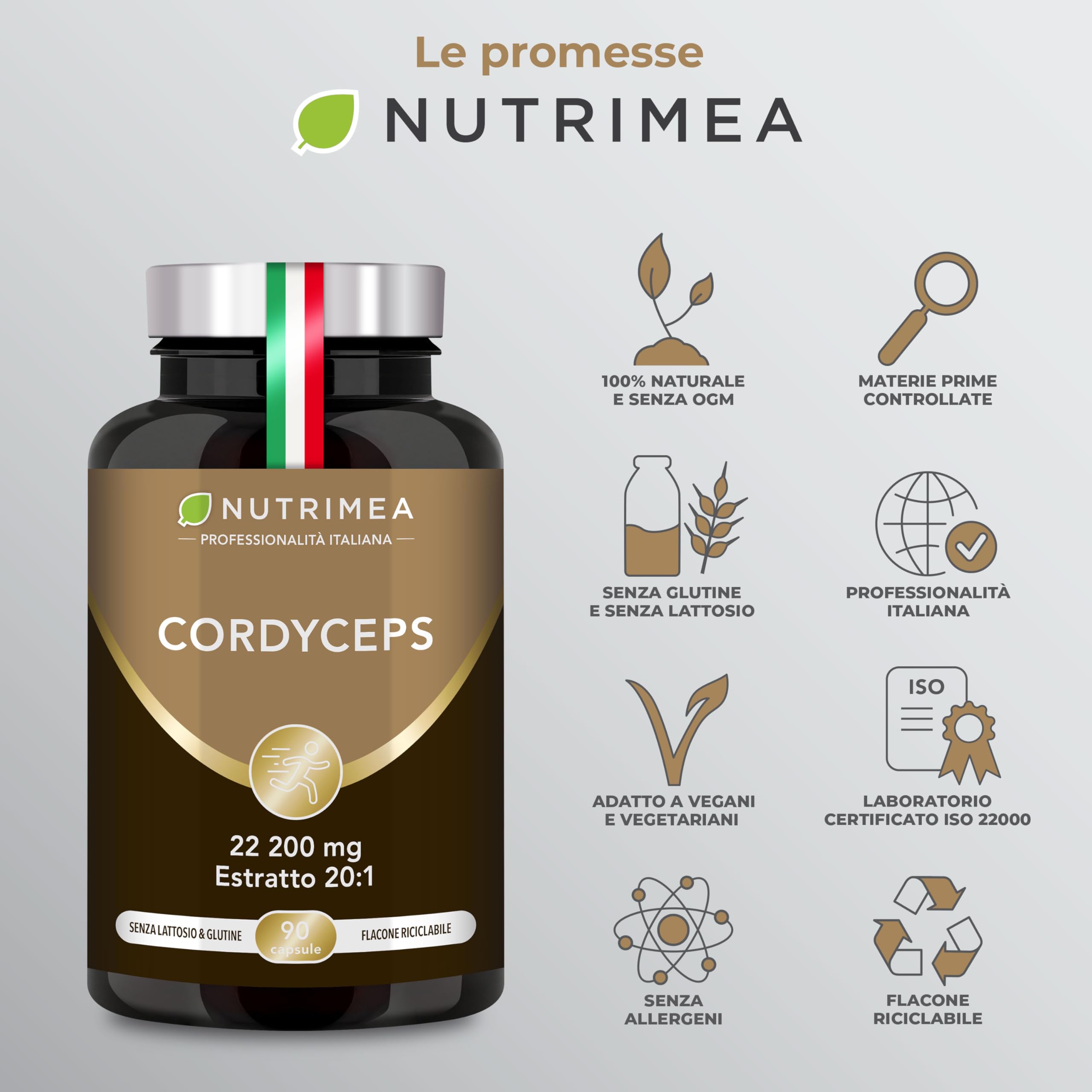 Cordyceps Sinensis | 22200 mg (Estratto di Micelio 20:1) | 100% Naturale | Energia, Resistenza e Immunità | 90 Capsule | Nutrimea