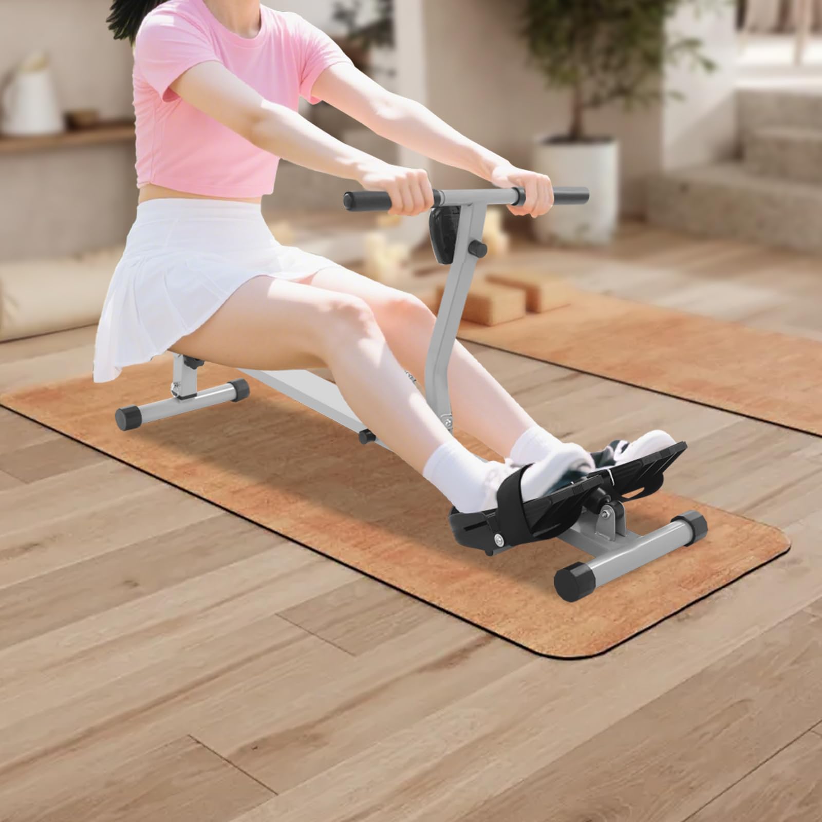 Rameur pour la maison, rameur d'appartement avec 12 niveaux de résistance, pliable, rameur ultra silencieux pour un ajustement confortable, entraîne tout le corps, le ventre, le dos, affichage LED