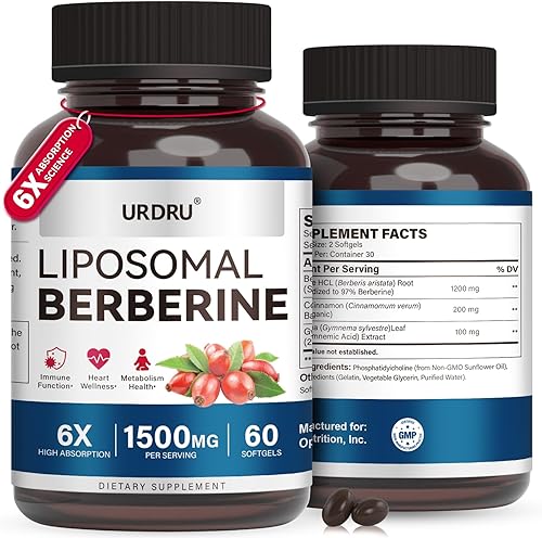 Suplemento de berberina liposomal de 1500 mg con canela de ceilán y gimnasia, fitosoma de berberina orgánica hcl para mujereshombres de alta