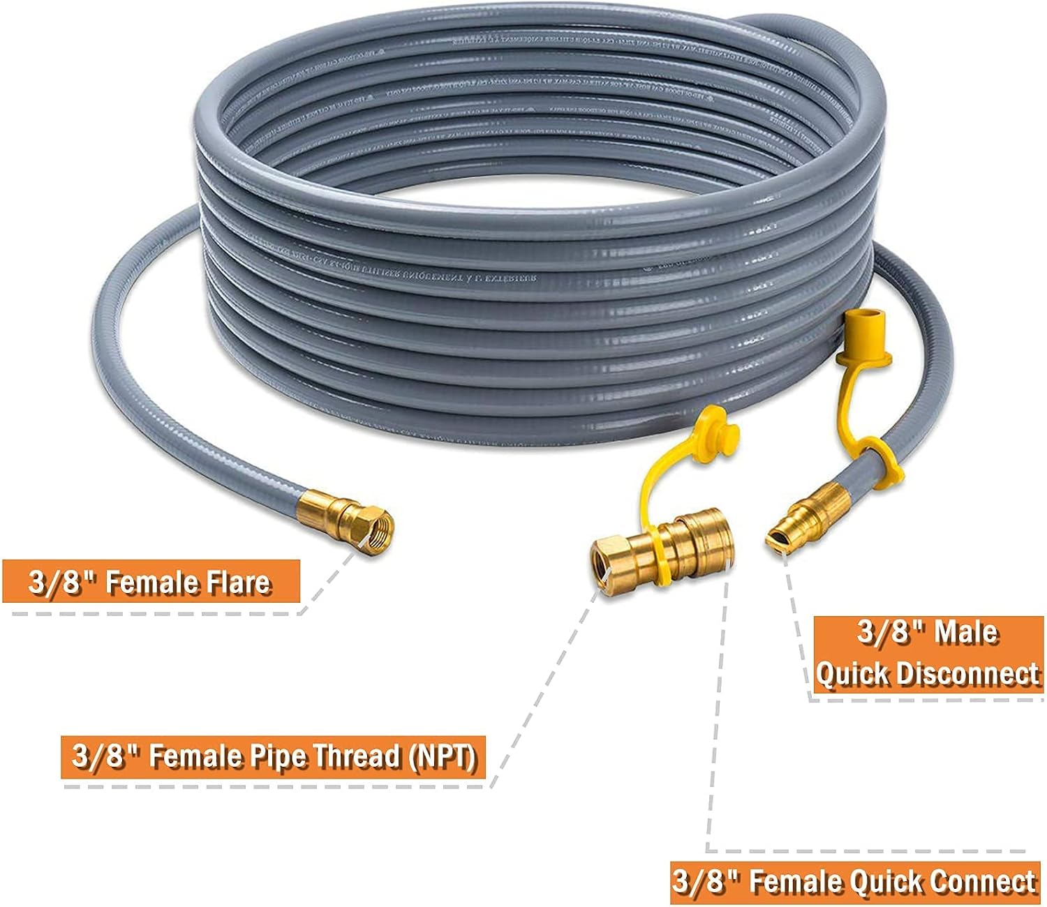 GASPRO 3/8-Inch Natural Gas Quick Connect Hose, Propane to Natural Gas Conversion Kit for Grill, Smoker, Fire Pit, Patio Heater and More, 12 Feet and 24 Feet, 2 Pack