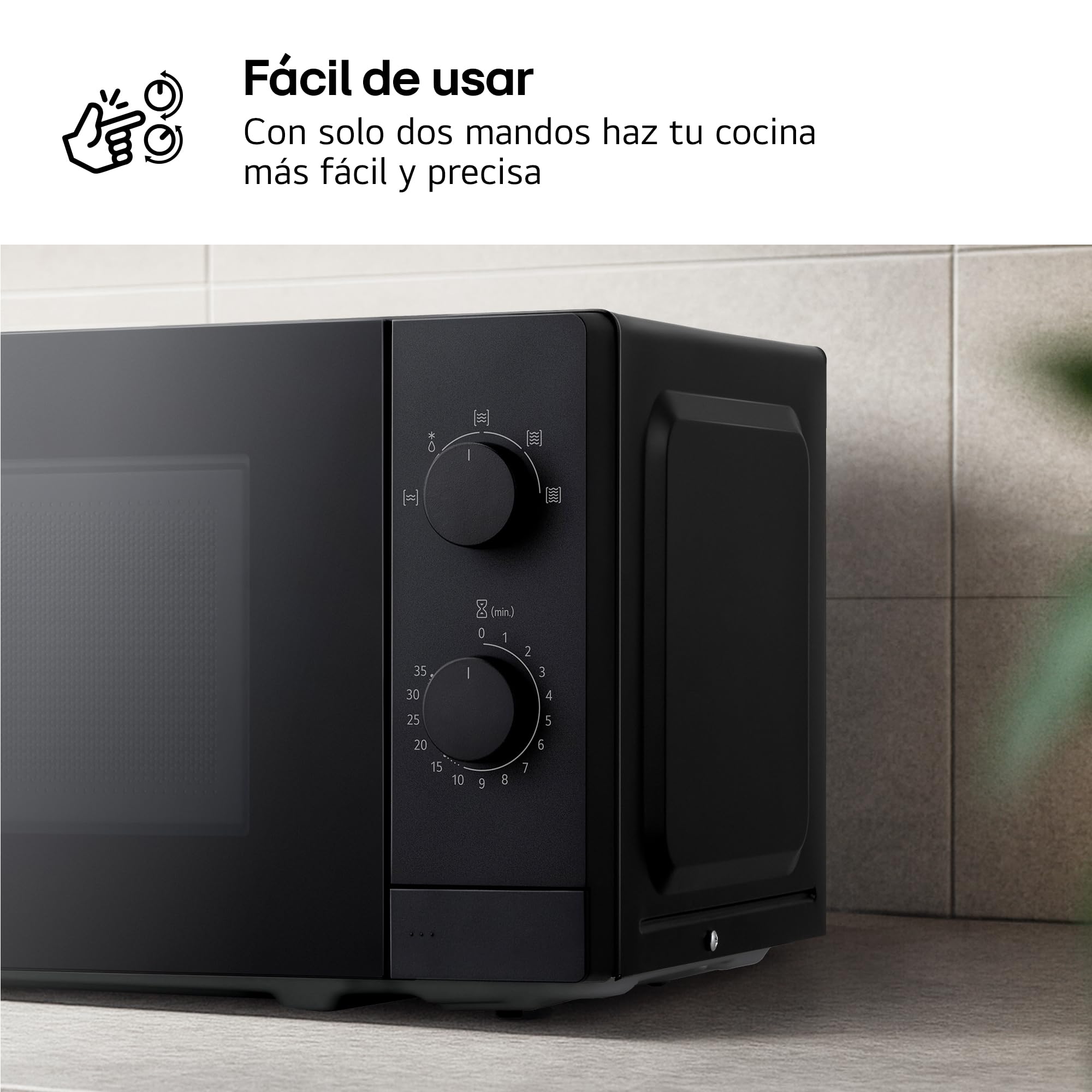LG - MS2082F Microondas, 20 Litros, 700W, Negro, 44.5x25.8x34.5 cm, Control Mecánico, 5 Niveles de Potencia